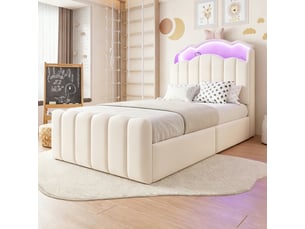 Lit coffre 90x200 cm <strong>DZMDIP</strong> <strong></strong> coloris beige