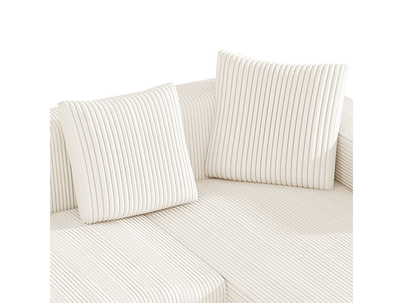 Canapé d'angle modulable 3 places en velours côtelé blanc avec méridienne, confort généreux pour le salon - Conforama D