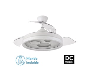 Fabrilamp turia plafonnier ventilateur led 72 w, 6120 lm, moteur dc, 3 pales rétractables, ø 107 cm, blanc
