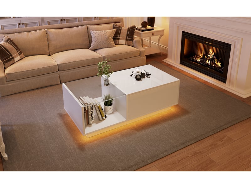 Table basse led réglable en hauteur - rangement secret - 100x50x33 cm - Conforama C