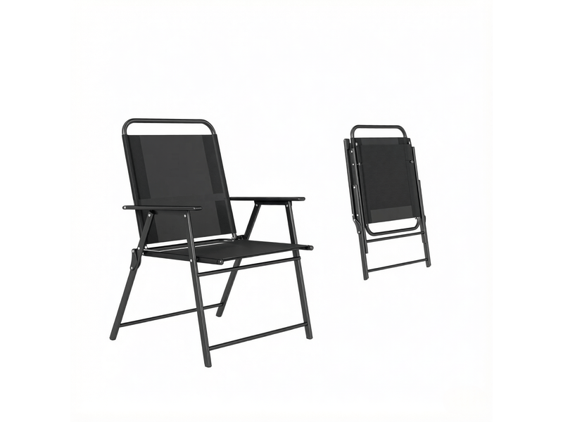  Lot de 4 chaises de jardin pliantes 65x60x94 cm – noir – dossier haut, accoudoirs et structure acier  - Conforama D