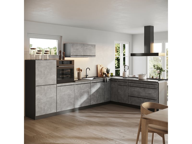 Vicco cuisine en angle, bétonanthracite, 327 x cm sans plan de travail - Conforama C