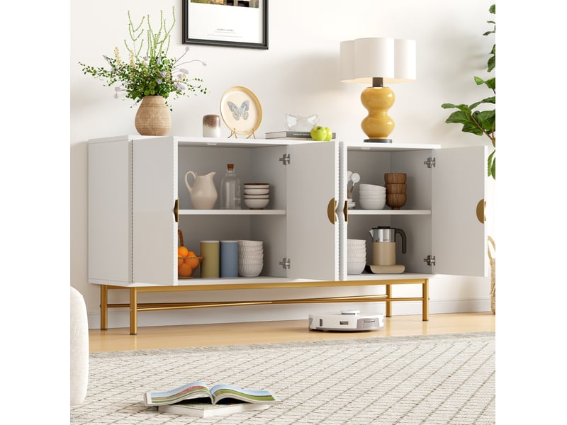 Buffet 160x40x82 cm à 4 portes avec fermeture douce en mdf et panneaux de particules blanc - Conforama B