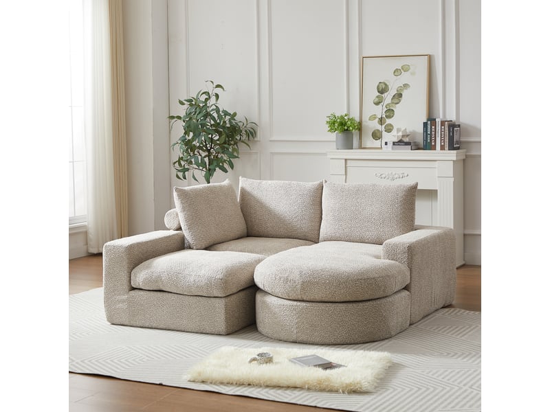  Canapé d’angle modulable 3 places en tissu chenille, méridienne réversible, 250 × 160 × 80 cm, beige  - Conforama D