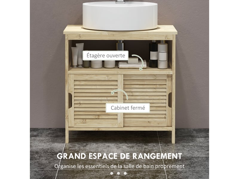  Meuble sous lavabo en bambou, rangement salle de bain, 60 x 30 x 60 cm  - Conforama W