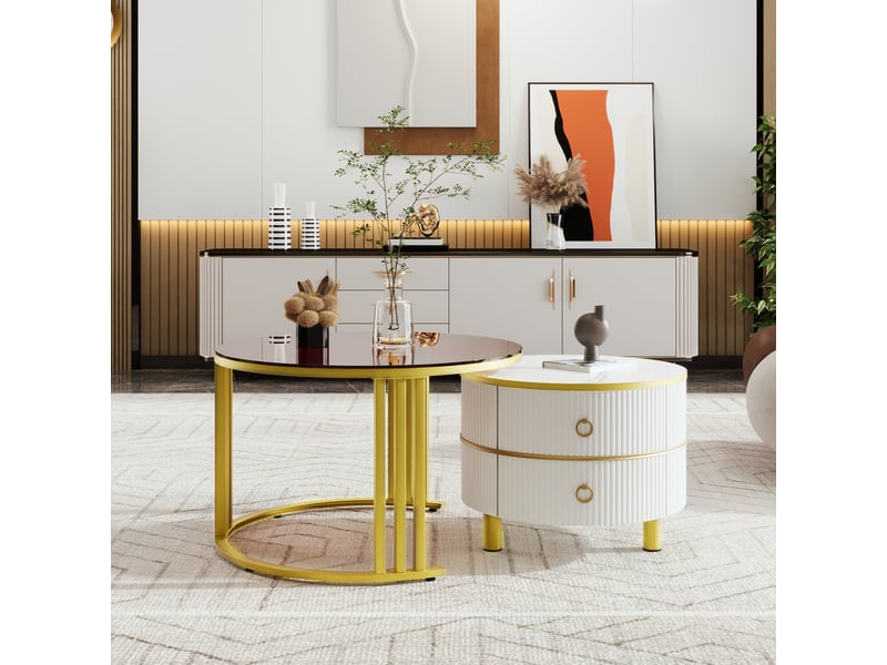  Table basse ronde ensembles mdf et verre trempé 70 cm  - Conforama B