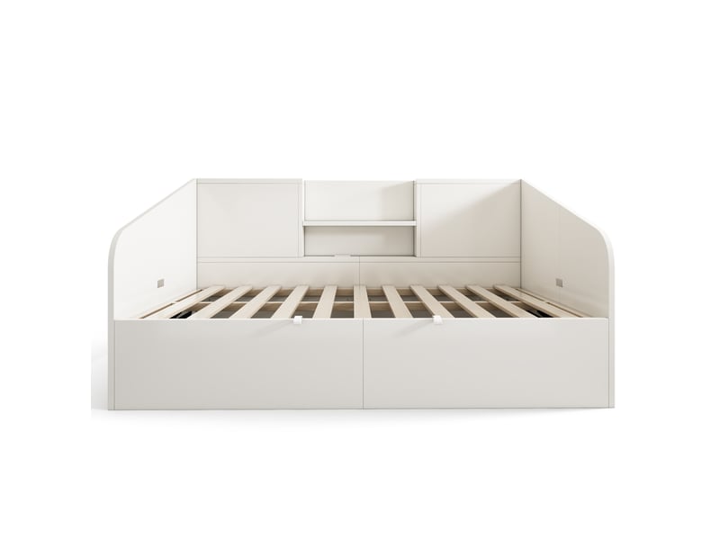  Lit coffre 90 x 190 cm design minimaliste grand rangement ports usb et type-c sommier inclus bois blanc sans matelas  - Conforama E