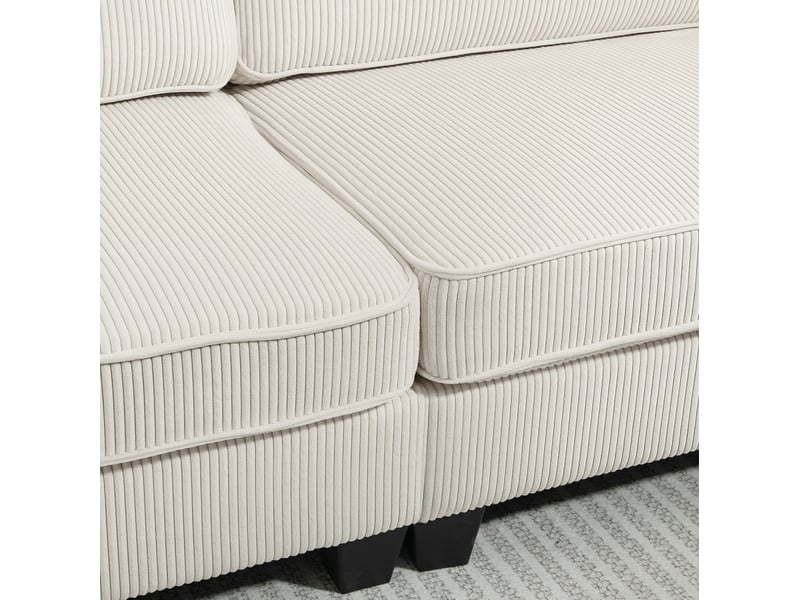  Canapé droit fixe 3 places en cord blanc crème 227 x 84 x 87 cm, avec accoudoirs et coussins à ressorts, pour salon  - Conforama D