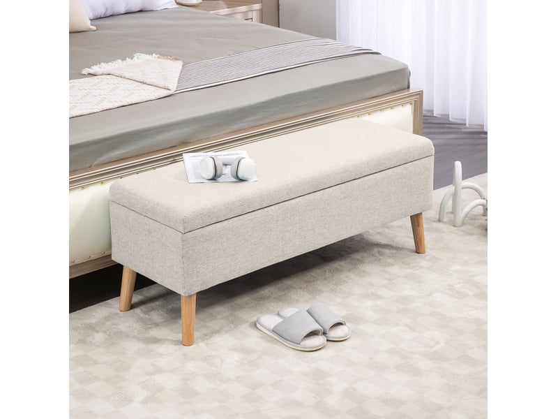  Banc coffre 110x39x45 cm, banc de lit moderne, assise rectangle, rangement intégré, meuble chambre, polyester, beige  - Conforama B