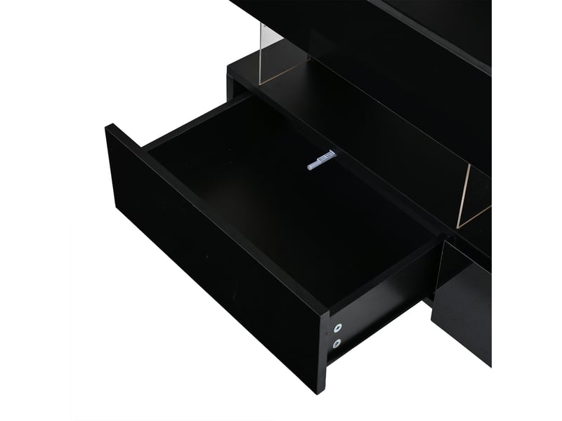  Table basse relevable,100x50x46 cm,avec led et 2 tiroirs,mdf,noire brillante  - Conforama E
