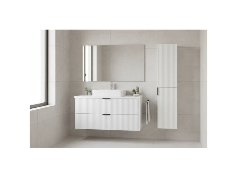 Ensemble de salle de bain noxera 80 cm – meuble sous vasque suspendu blanc alpin mat avec plan pour vasque et colonne murale - Conforama B