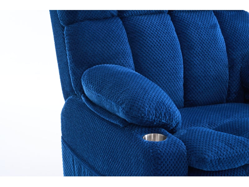  Fauteuil relax électrique avec releveur, massage 8 points, chauffage lombaire, télécommande, tissu bleu  - Conforama D