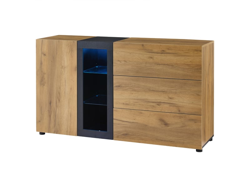 Buffet 1 porte(s) 3 tiroir(s) - 140 cm naturel led buffet naturel - Conforama A