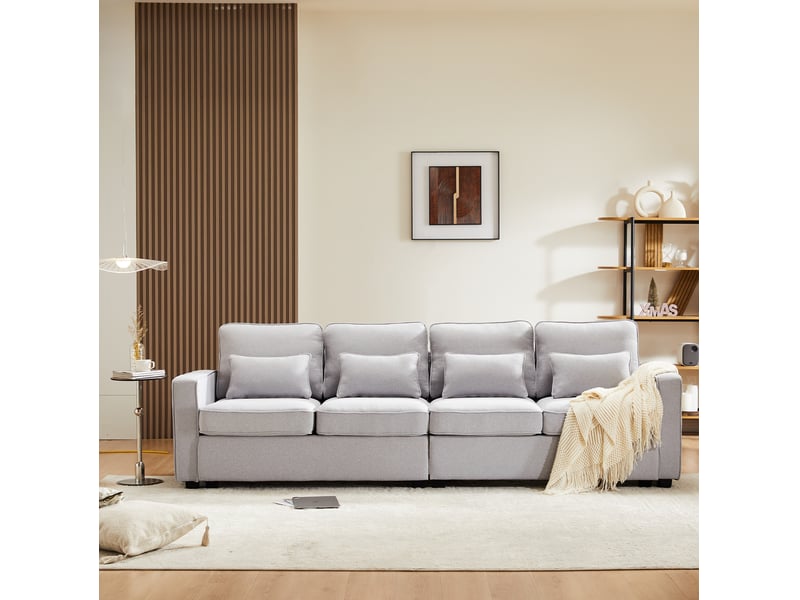  Canapé 4 places modenvie en tissu aspect lin gris 264 x 83 x 87 cm  - Conforama B