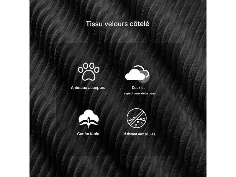  Canapé modulable 4 places en velours côtelé noir W3325S00260 - Conforama E