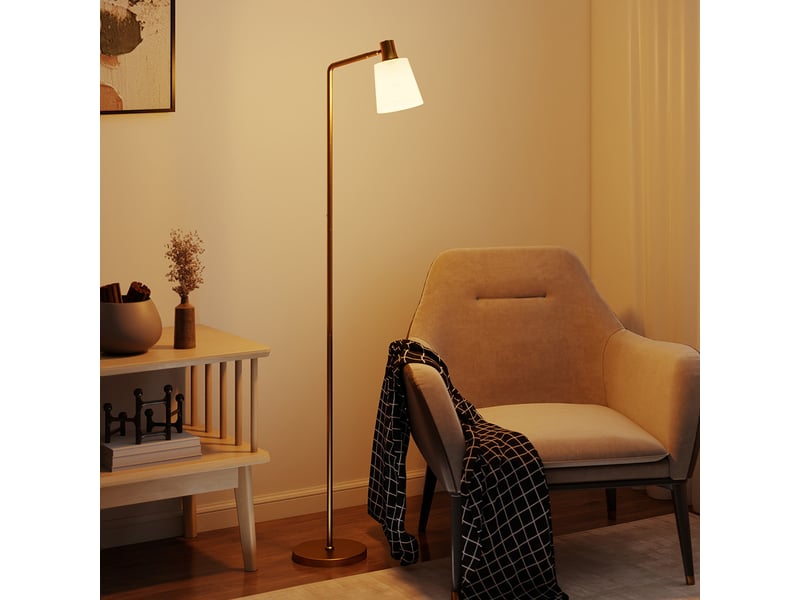  Lampadaire led à intensité variable avec 3 températures de couleur (3000k-6500k), abat-jour pivotant, ampoule e27, blanc et or  - Conforama D