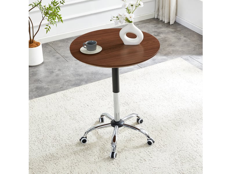 Table de salle à manger réglable en hauteur avec roulettes freinées, plateau rond, pour cuisine et bureau, noyer, ø 70 cm - Conforama C