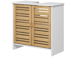 Meuble sous-évier moderne avec portes magnétiques en bambou et étagère réglable 60 x 30 x 60 cm blanc et naturel