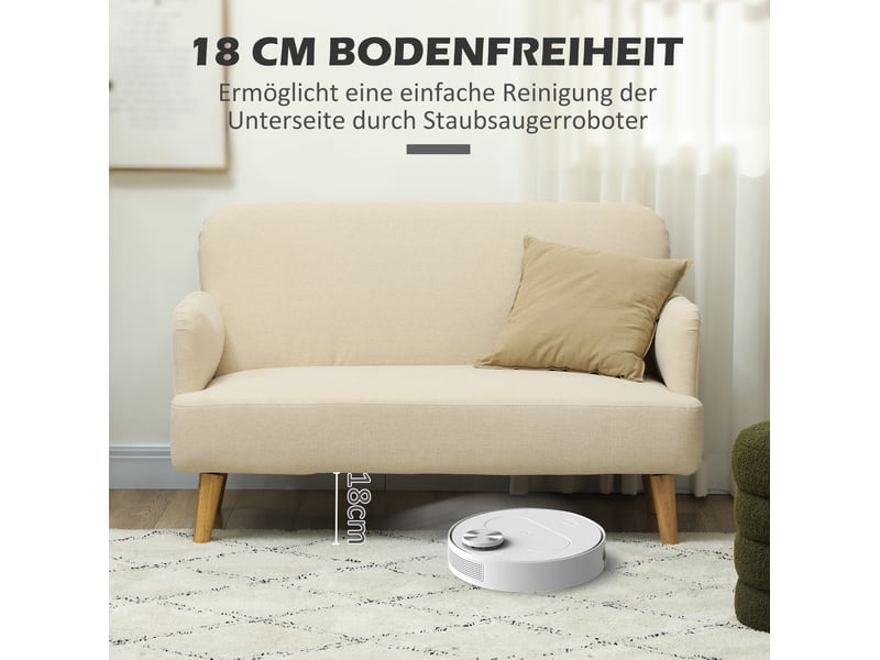  Canapé 2 places 130x74x79 cm avec accoudoirs aspect velours pieds en bois blanc crème  - Conforama C