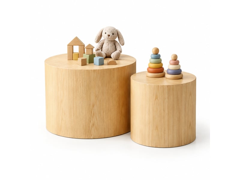  Lot de 2 tables basses rondes gigognes en mdf naturel ø48 et ø38 cm sans montage  - Conforama A