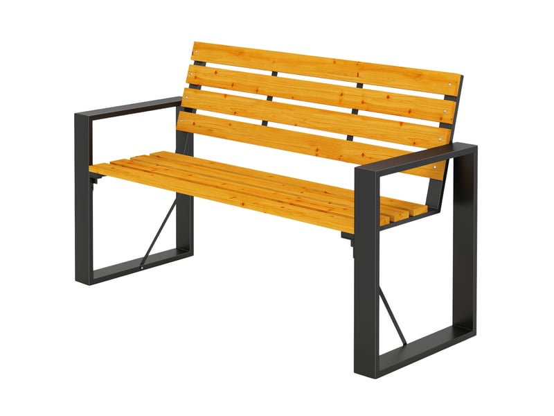 Banc de jardin 2 places avec dossier et assise en bois à lattes, structure en acier, 136 x 54 x 82 cm, naturel - Conforama B