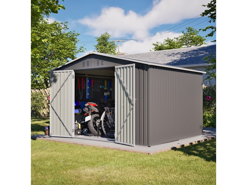  Abri de jardin en métal 300 x 252 x 191 cm, grand rangement extérieur 6,91 m² avec double porte verrouillable, ventilation intégrée, gris Luxe haut de gamme - Conforama D