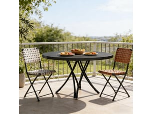 Table de salle à manger ronde 4 à 6 personnes pour cuisine en bois diamètre 120 cm noire
