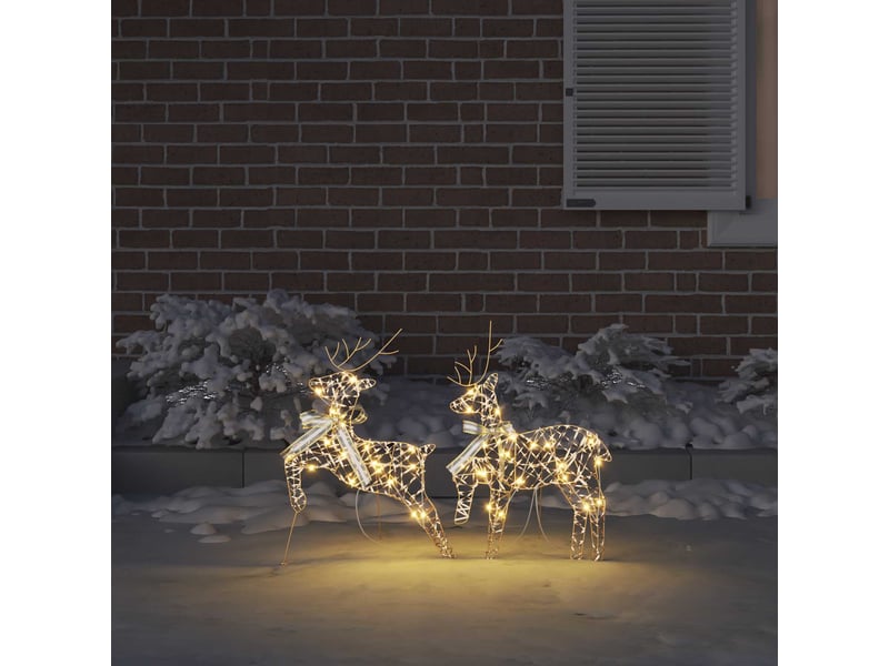 Lot de 2 rennes led, éclairage de noël, décoration de noël 40 led blanc chaud 44 x 18 x 65,5 cm pet cf62075 - Conforama C