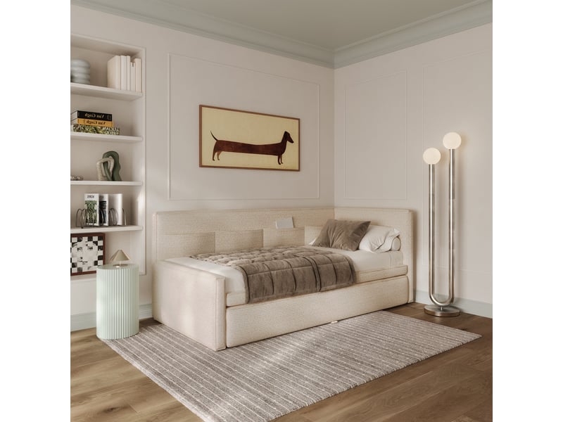  Selsey nesmi - lit rembourré - 90x200 cm - tissu tressé beige clair Nesmi - Conforama B