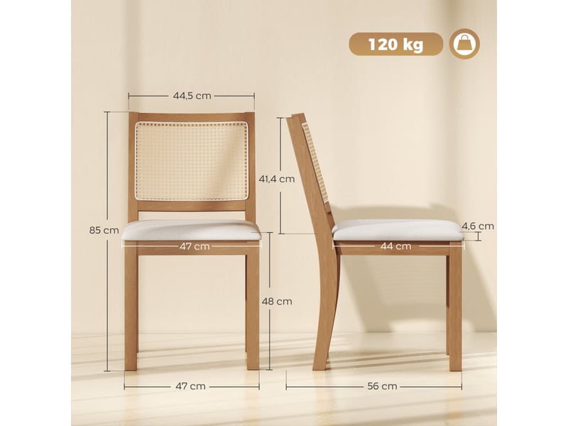  Lot de 2 chaises de salle à manger melinville bois rotin blanc cassé  - Conforama C