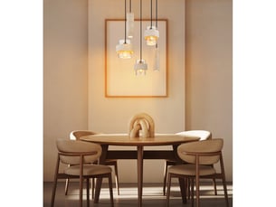 Globo daren suspension cluster, noir mat, abat-jour en verre ambré, 2 x gu10, 3 x e27