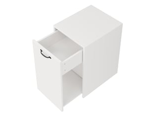 Caisson à roulettes avec 1 tiroir et 1 niche ouverte, montable à gauche ou à droite, pour bureau et télétravail, blanc