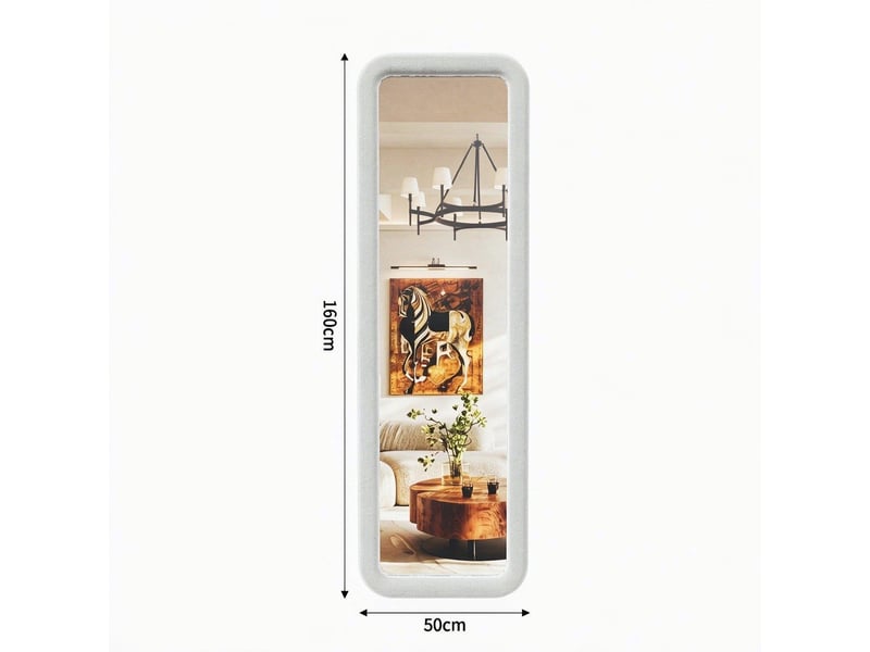  Miroir pleine longueur 160x50 cm, dressing rectangle arrondi, pour chambre et salon, cadre en velours style romantique, avec pied u, blanc  - Conforama E
