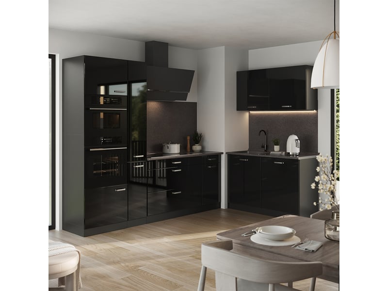  Vicco cuisine en angle, noir haute brillanceanthracite, 230 x 120 cm sans plan de travail  - Conforama C