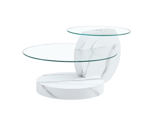 Table basse moderne minimaliste avec 2 plateaux en verre de sécurité et support en mdf effet marbre blanc pour salon