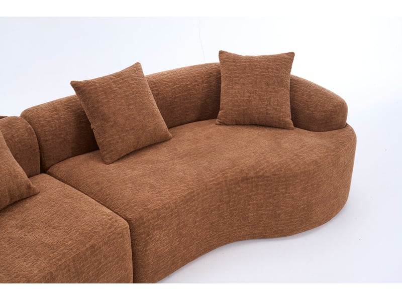  Canapé modulable tcqpz 4 places design courbe en tissu marron 275 x 115 x 63 cm sans montage  - Conforama E