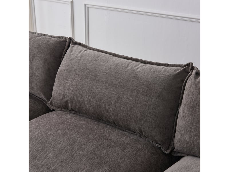  Canapé d'angle 3 places en tissu chenille gris avec méridienne et pouf mobile pour salon moderne  - Conforama D