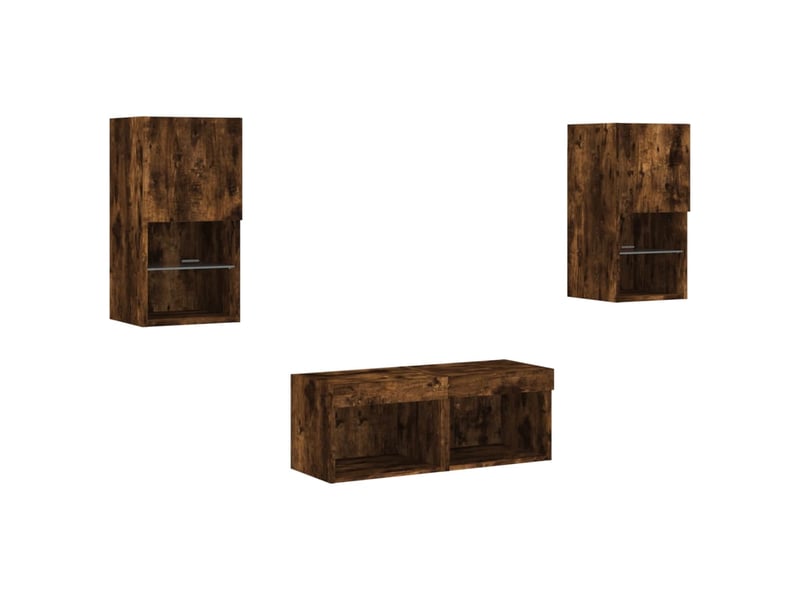  Meuble tv - banc tv - meuble de rangement muraux 4 pcs avec lumières led chêne fumé  - Conforama C