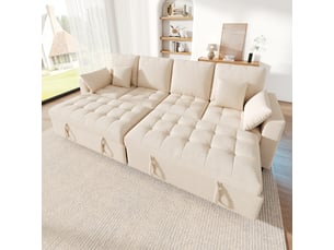 Canapé d'angle convertible - 2 couchages coulissants indépendants - éclairage led - ports usb et usb c - éléments réglables - beige