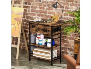 Table de chevet avec 2 prises, ports usb et usb-c, 2 étagères et coffre rabattable pour chambre, 60×29,8×58,5 cm