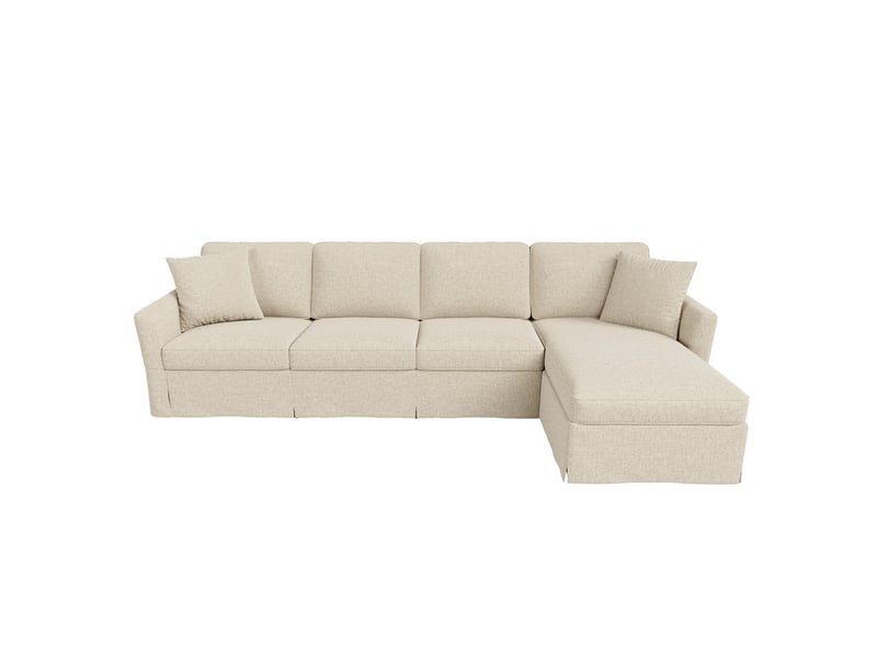 Canapé d'angle en l, 4 places, avec méridienne et coffre de rangement, housses amovibles/lavables coton-lin, beige, 274x128,5x83cm - Conforama A