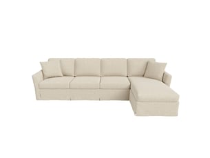 Canapé d'angle gauche fixe <strong>BGSRYAO</strong> <strong></strong> 4 places Coton / Lin beige avec coffre de rangement