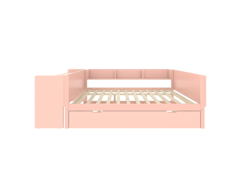  Lit enfant rose 140x200 cm en bois, bureau, lit gigogne et étagères intégrés  - Conforama A
