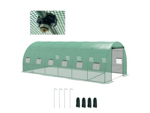 Serre tunnel 6x3x2 m avec système d'irrigation intégré, 12 fenêtres grillagées et 1 porte roulante verte