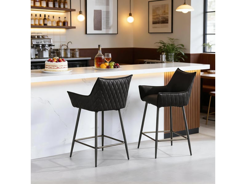  Lot de 2 tabourets de bar vintage 51 x 49 x 90 cm - dossier et accoudoirs incurvés - assise en similicuir pu - pieds en métal - anthracite  - Conforama B