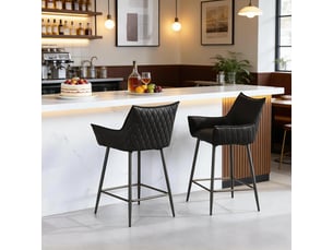 Lot de 2 tabourets de bar vintage 51 x 49 x 90 cm - dossier et accoudoirs incurvés - assise en similicuir pu - pieds en métal - anthracite