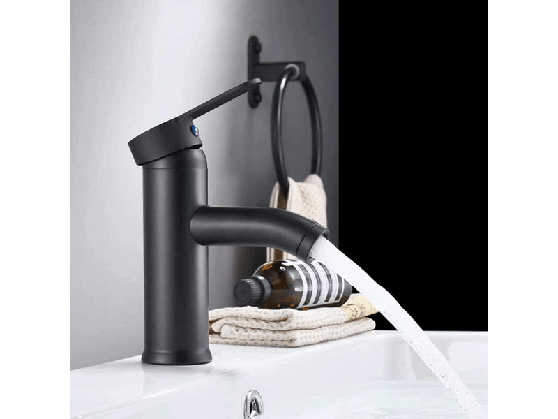  Robinet de lavabo noir mat, mitigeur eau chaude et froide, poignée unique (couleur: noir court)  - Conforama D