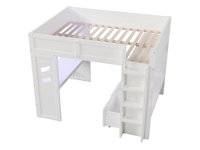Lit mezzanine gaming blanc 140 × 200 cm, bureau, led, usb, type-c et tiroir - Conforama E