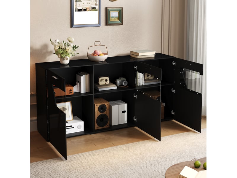 Buffet bas 160x38x78 cm 3 portes led coloris noir - Conforama D