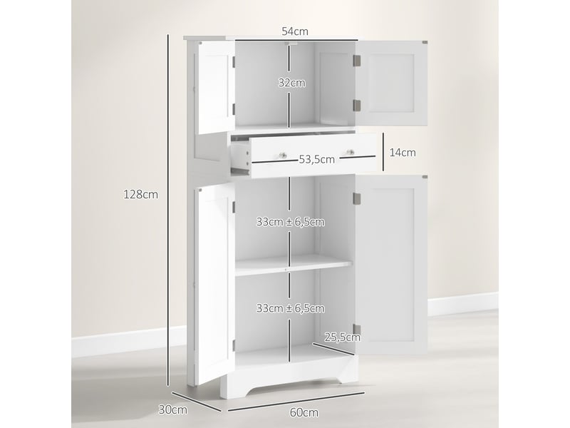 Armoire de cuisine buffet cuisine avec placards, étagères réglables, tiroir, blanc, 60 x 30 x 128 cm  - Conforama C